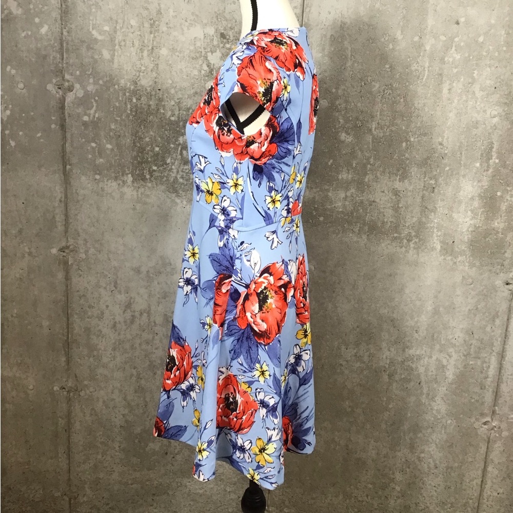 Vince Camuto Womens Floral Fit & Flare Mini Dress Size 4 Blue & Red Short Sleeve - Picture 6 of 16